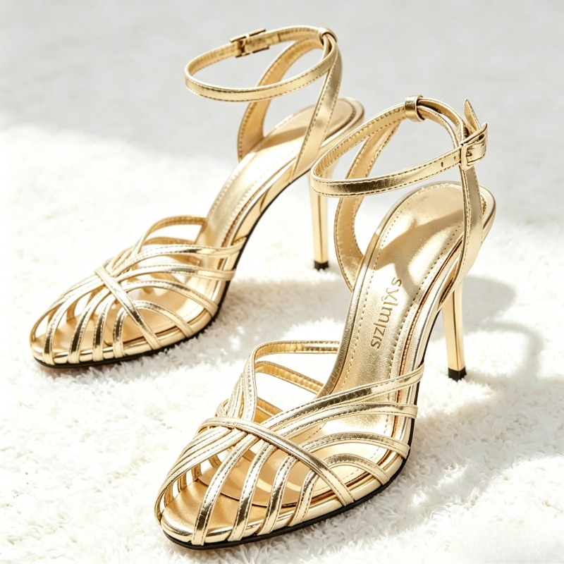 Women Shoes Model - Sexy Gold Hollow Narrow Band High