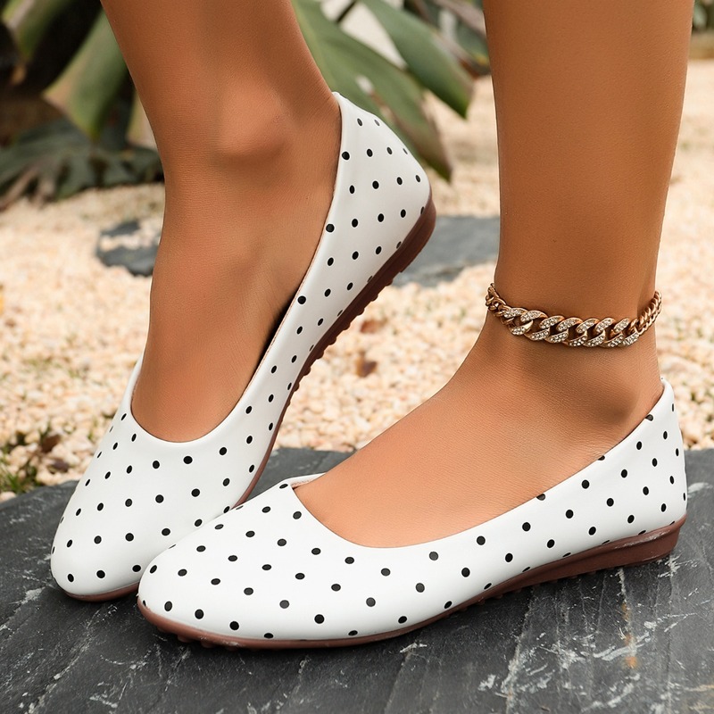 Ladies White Polka Dot Flats R - Loafer Flat Women 评论和价格