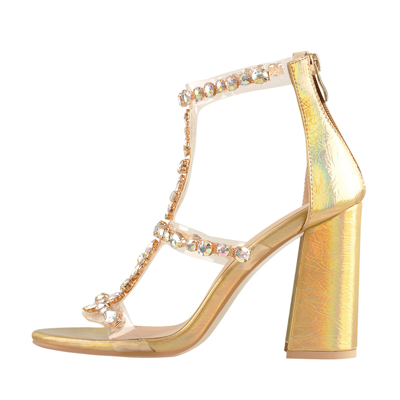 Onlymaker Women Gold Rhineston - Clear Strap Heel 评论和价格