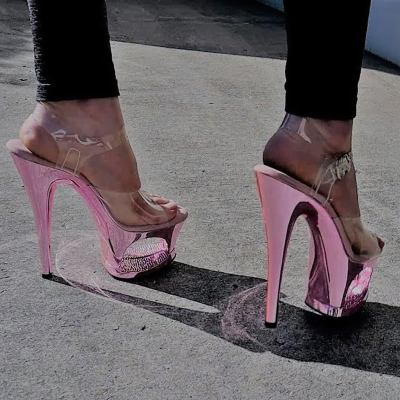 Pink Hollow Out Platform Stile - Clear Strap Heel 评论和价格