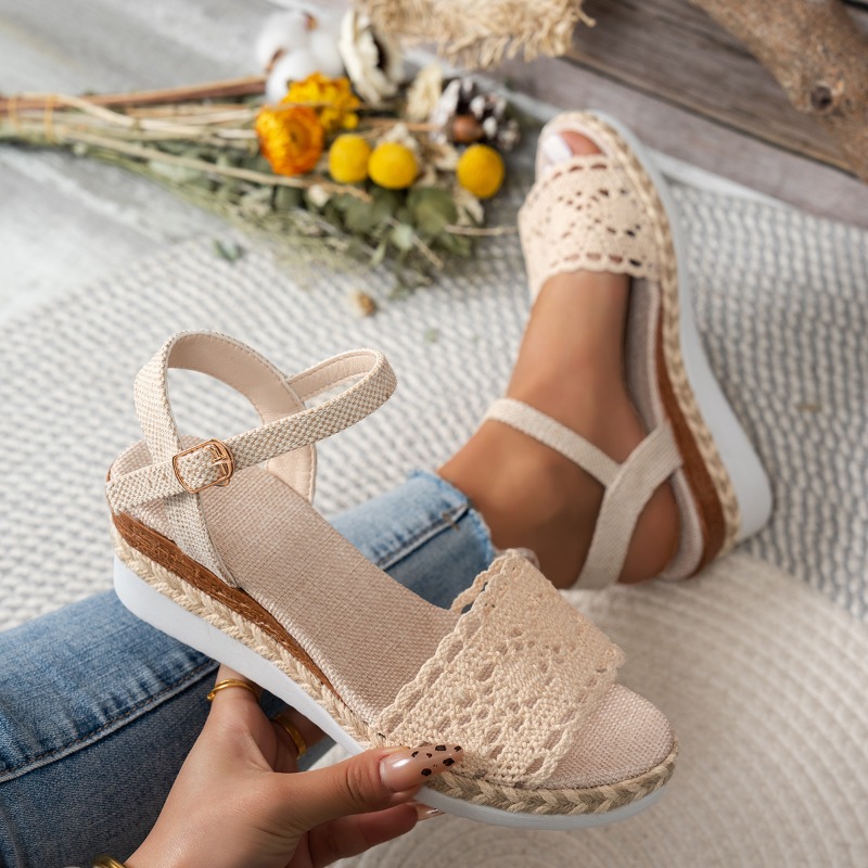 Women Lace Wedge Sandals Espad - Espadrille Wedge Shoes 评论和价格