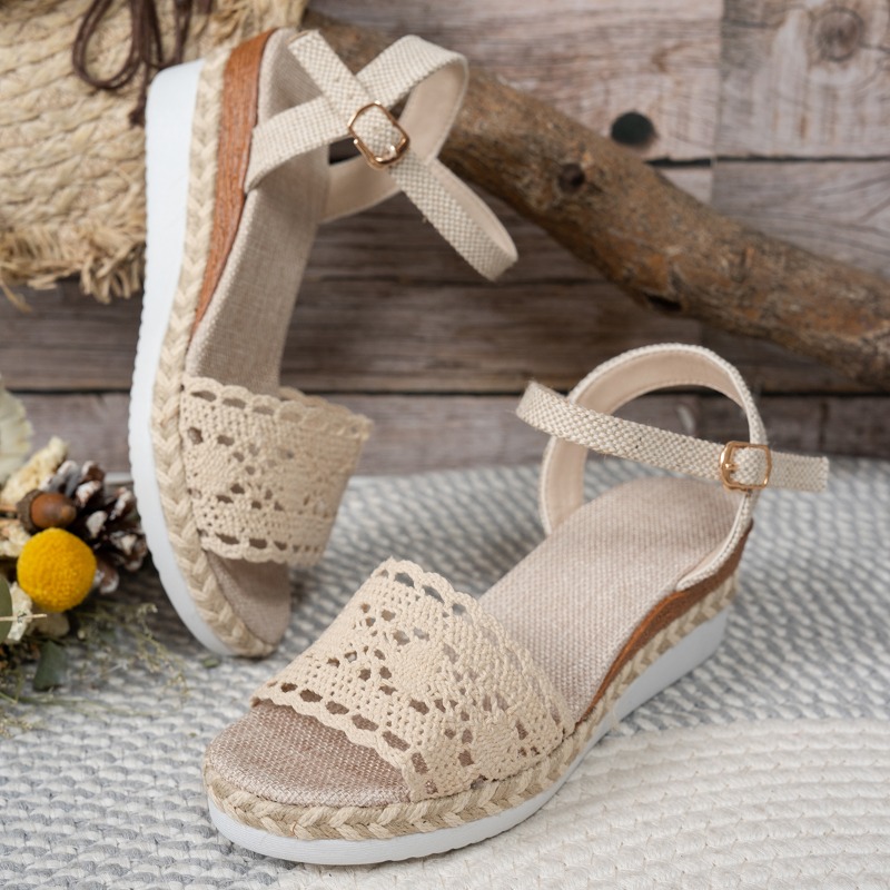 Women Lace Wedge Sandals Espad - Espadrille Wedge Shoes 评论和价格