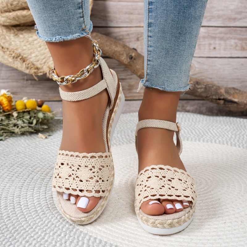 Women Lace Wedge Sandals Espad - Espadrille Wedge Shoes 评论和价格