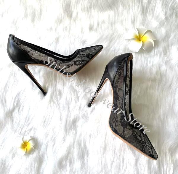 Sexy Black Flower Lace Patchwo - Women'S Shoes In Size 12 评论和价格