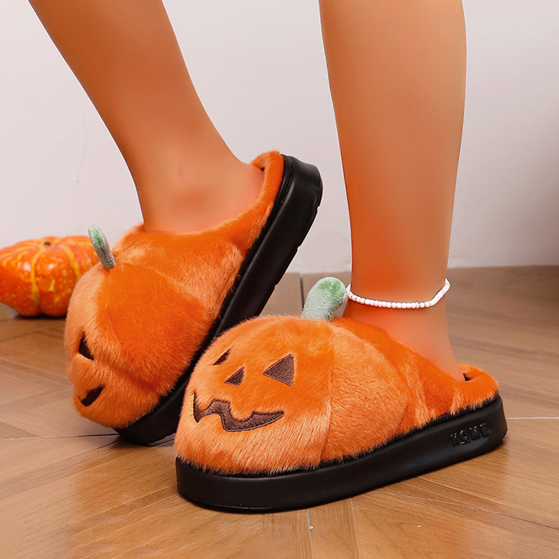 Halloween 3D Pumpkin Plush Sli - Women Shoes Winter 评论和价格