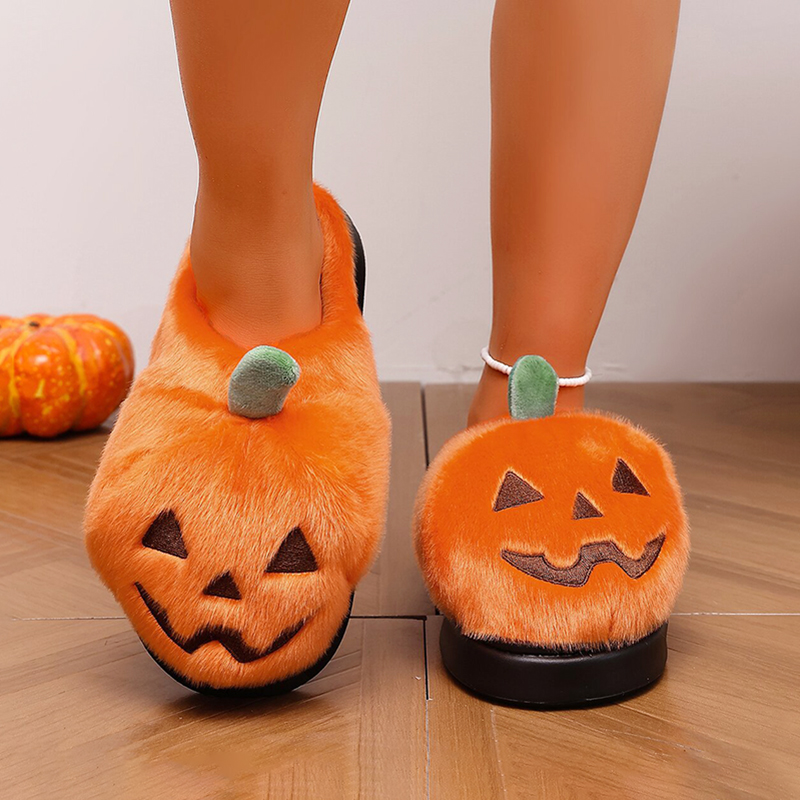 Halloween 3D Pumpkin Plush Sli - Women Shoes Winter 评论和价格