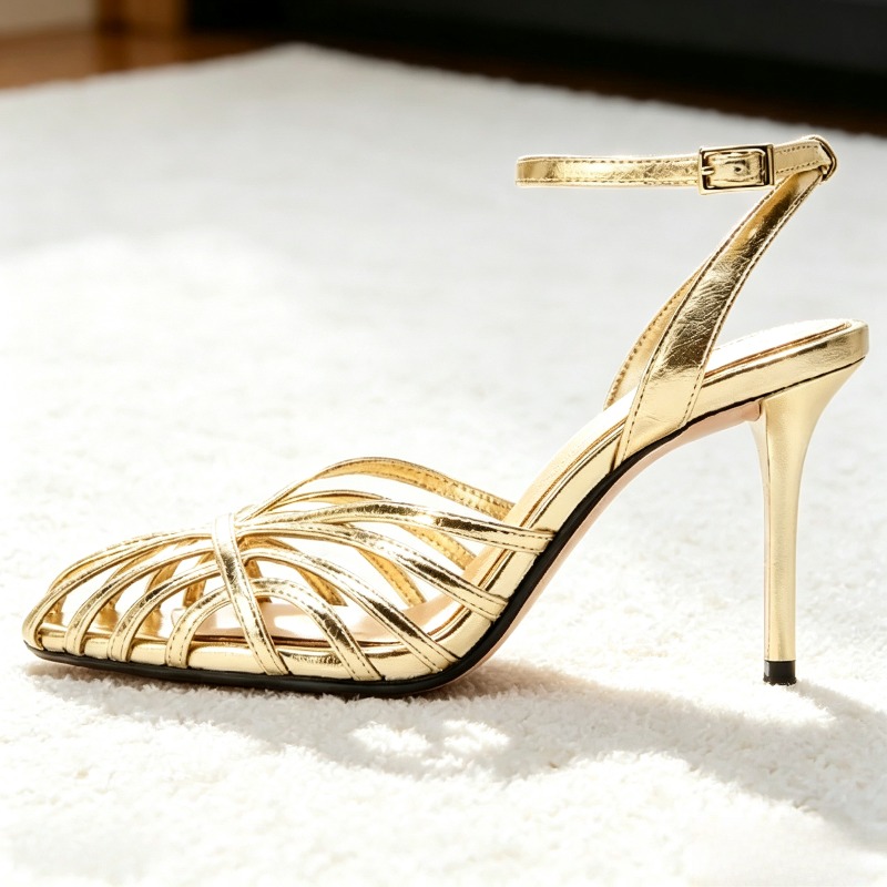 Sexy Gold Hollow Narrow Band H - Women Shoes Model 评论和价格