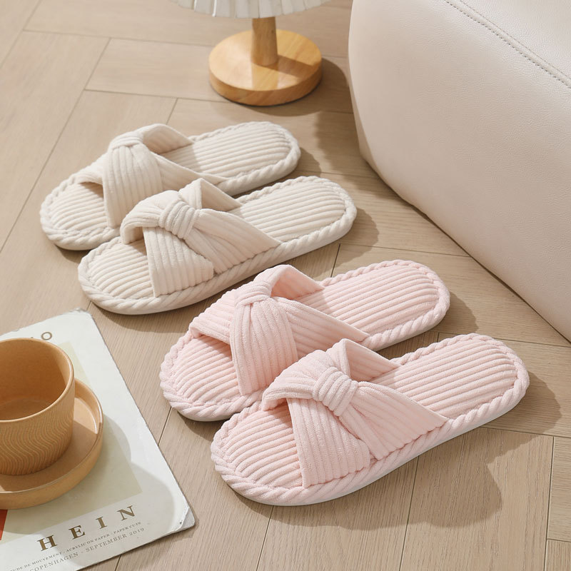 Corduroy Cross Strap Home Slip - Women Shoes Winter 评论和价格