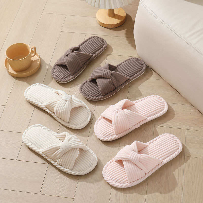 Corduroy Cross Strap Home Slip - Women Shoes Winter 评论和价格