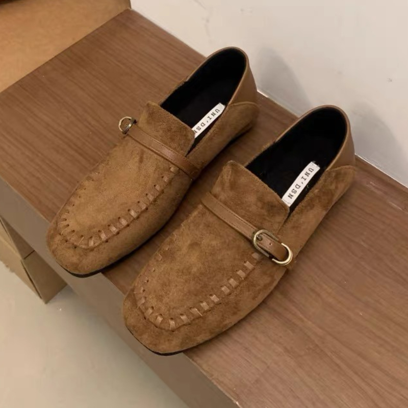 Elegant Suede Square Toe Flat  - Loafer Flat Women 评论和价格