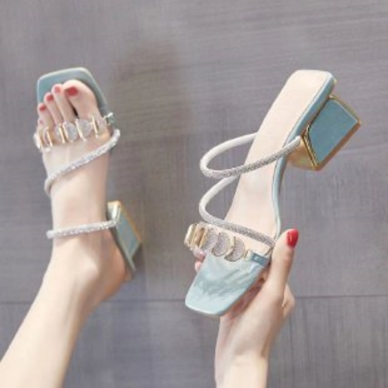 Women Summer Rhinestone Clear  - Clear Strap Heel 评论和价格