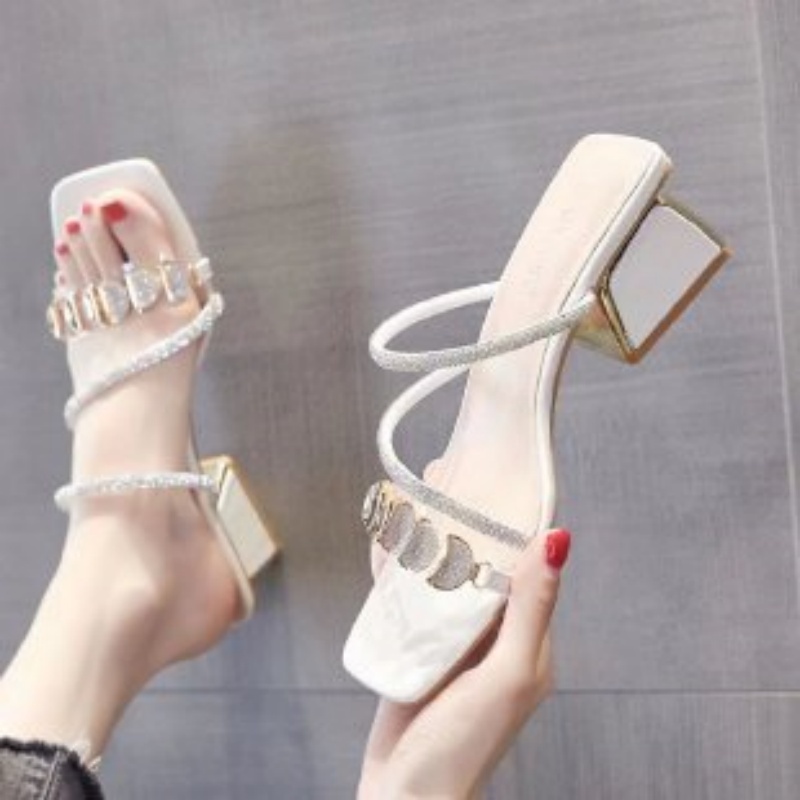 Women Summer Rhinestone Clear  - Clear Strap Heel 评论和价格